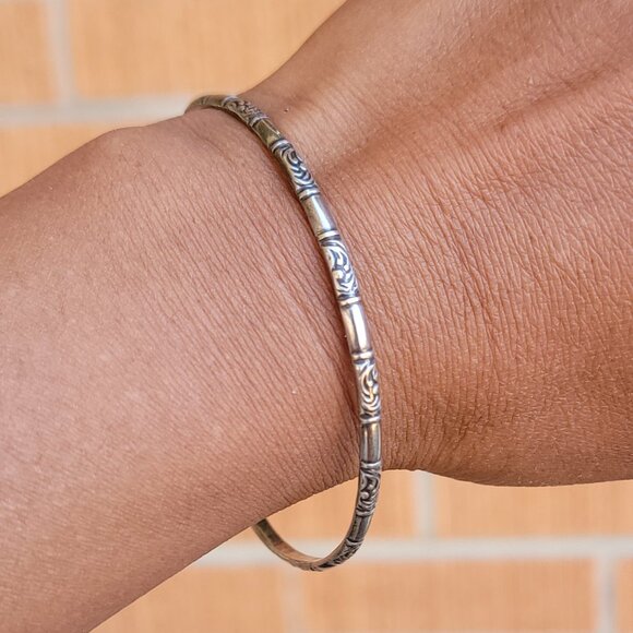 Vintage MEXICO 925 sterling silver bamboo floral pattern bangle bracelet - Picture 1 of 13